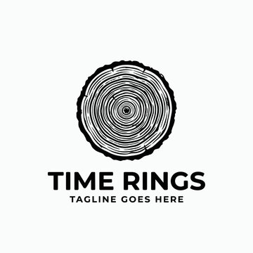 Cross section tree trunk annual growth rings for time rings nature history geography environmental logo design