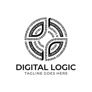 Abstract circular composed binary code zeros ones segments for digital logic data processing software development computing logo design