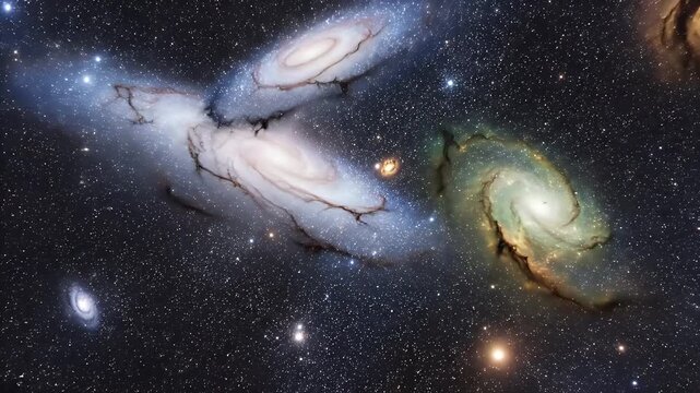 A dynamic view of a cosmic collision between two galaxies.
