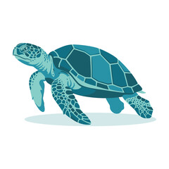 Fototapeta premium Blue sea turtle walking on beach in ocean water environment
