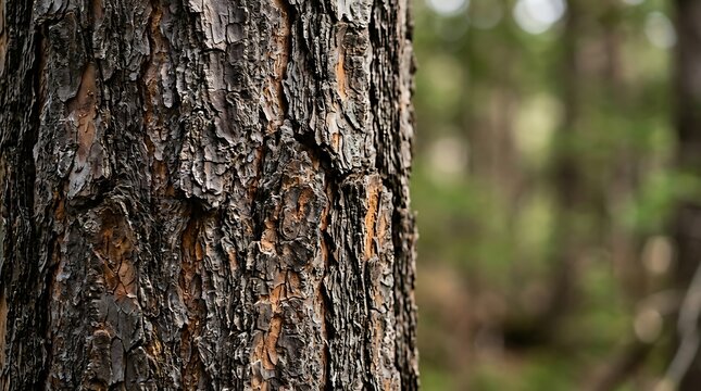 Close up of rough textured pine tree bark in a forest