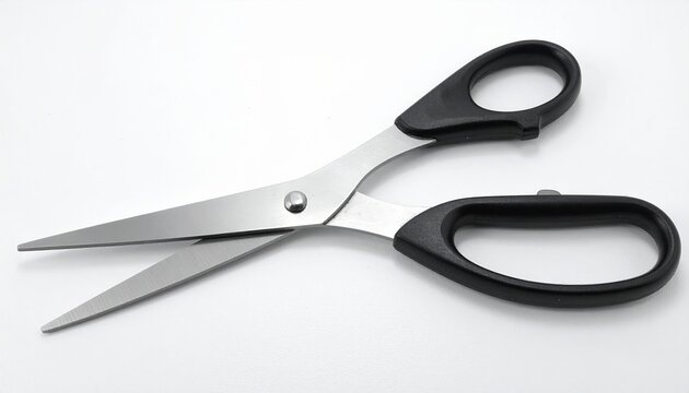 Black handled scissors on white background