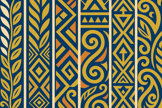 Traditional Polynesian Tribal Maori Seamless Pattern Borders Collection Geometric Ethnic Floral Swirl Motif Set Aztec Decorative Ribbon Edge Tape Strip Ornament

