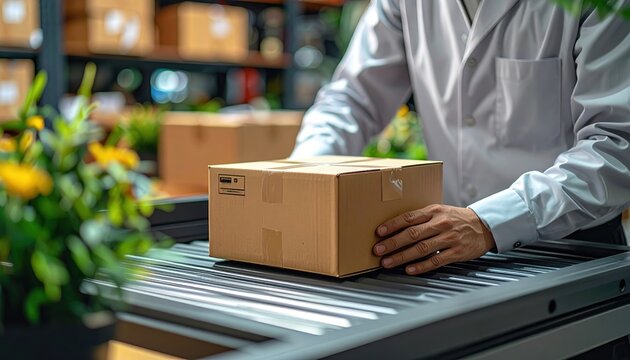 Online business fulfillment process featuring package scanning and order preparation