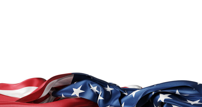 American flag silk fabric waving isolated on transparent background with copy space design for 4th of july America Independence day and celebration banner 3D render