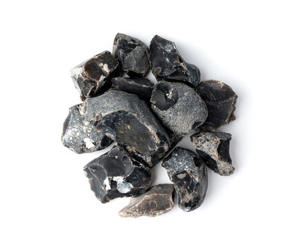 Natural black flint, chert mineral isolated