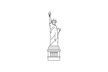Statue of Liberty New York landmark line art illustration minimal American symbol icon © Bayu