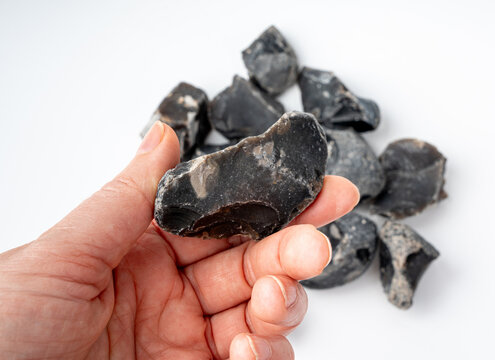 Natural black flint, chert mineral isolated