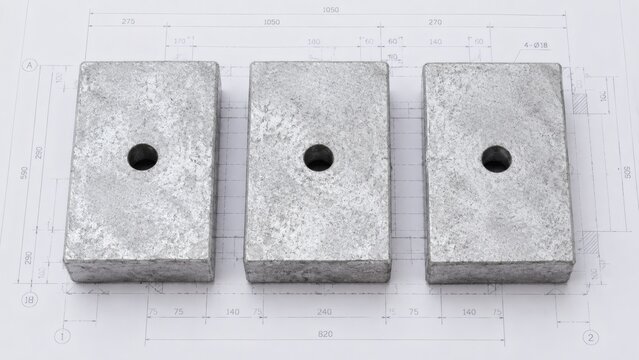 Grid Layout of Plain Unbranded Sand Cast Zinc Anode Blocks