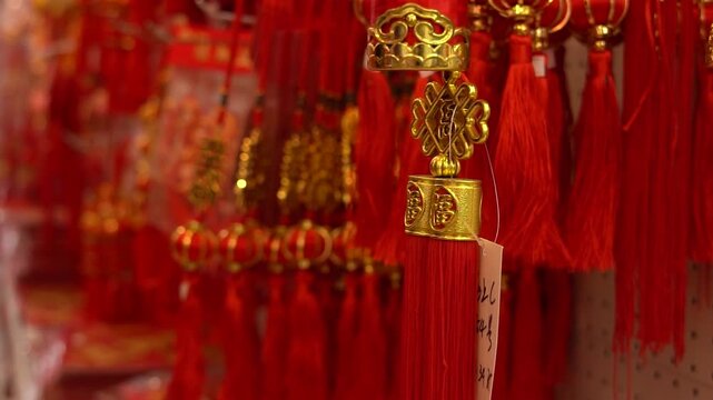 Real Shot Footage of Red New Year Ornaments and Decorations