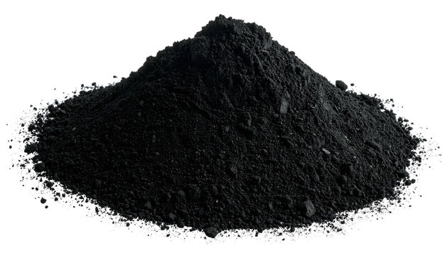 Pile of fine, dark, granular powder substance on a dark backdrop