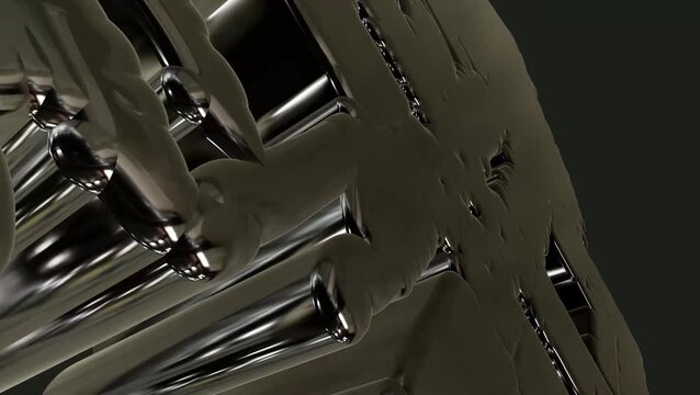Abstract dark metallic liquid splash with smooth glossy surface and reflective chrome texture details