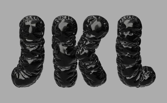 Modern Black Glossy Balloon Font JKL Letters 3D Plastic Text Effect