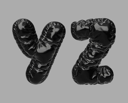 Trendy Black Puffy Balloon Font YZ Letters 3D Glossy Foil Typography
