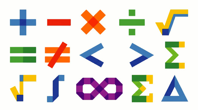 Set of colorful mathematical operation and logic symbols on white background