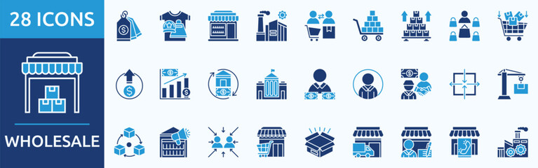 Naklejka premium wholesale - Icon Collection. Thin glyph blue Set contains such Icons as distribution, sale, merchandise, retails and more. Simple web icons set 