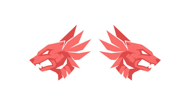 Fierce Red Wolf Heads Symmetrical Design.