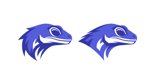 Blue Lizard Head Logo Design Pair.