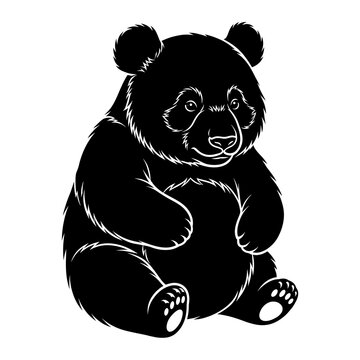 Cute black cartoon teddy bear sitting relaxed and friendly