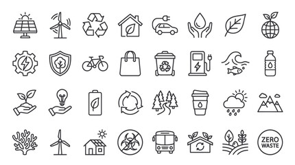 Fototapeta premium Eco-friendly sustainability and green energy icon set.