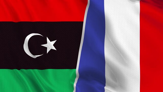 Libya and France Flag Waving Animation Loop