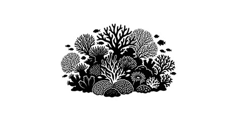 Coral Reef Outline Vector Illustration © SaljuCreative