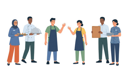 Fototapeta premium Catering Service Team Character Collection Flat Vector Illustration