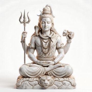 Photorealistic Studio Portrait of Shiva Statue in White Marble and Silver
