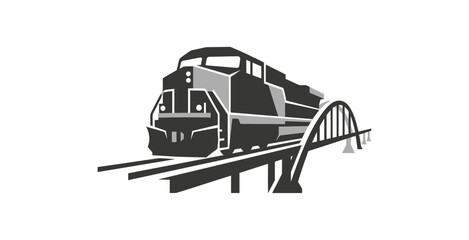 Diesel Locomotive Train Bridge Vector Illustration © SaljuCreative