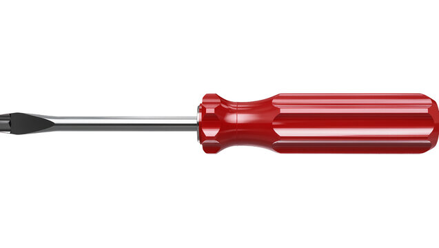 Isolated flathead screwdriver with a shiny red handle professional hand tool equipment