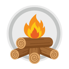 Fire burning on stacked wood logs in a teepee shape within a circle © MDMOSTAFIZARRAHMAN