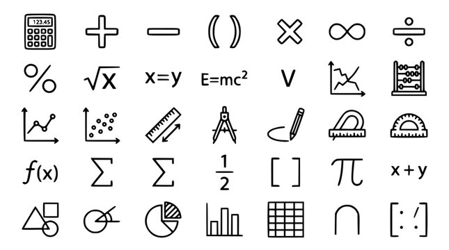 Mathematics and statistics line icons set featuring algebra symbols geometry shapes calculus graphs and school education tools vector