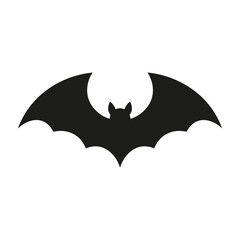 Fototapeta premium Black bat silhouette flying wings spread on white background symbol