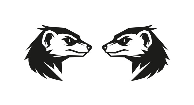 Two ferret heads facing each other in black silhouette.