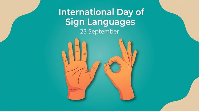 International Day of Sign Languages celebration with hand gestures on teal background