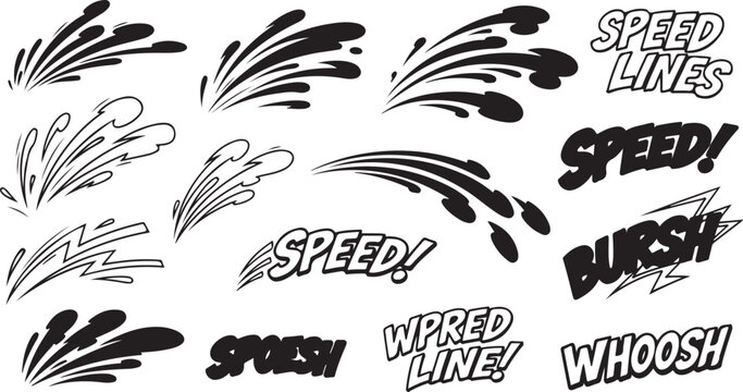 Black and White Comic Style Speed Lines and Sound Effect Collection
