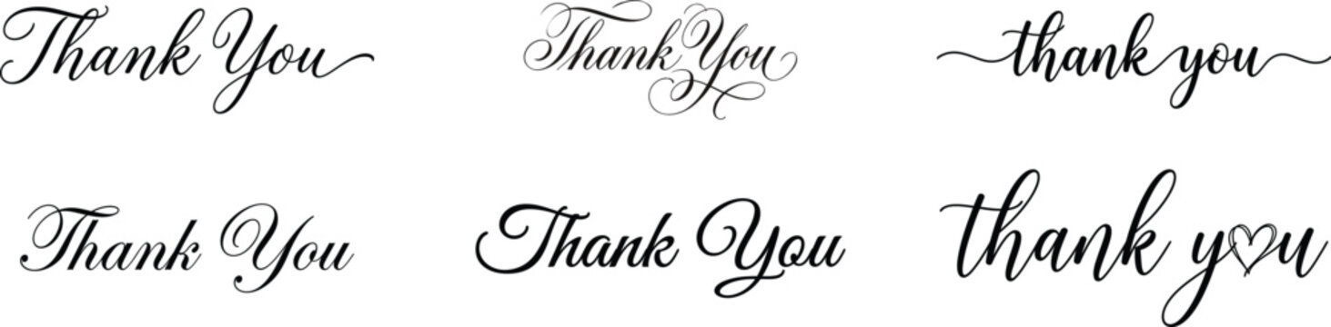 Elegant 'thank you' calligraphy vector collection for cards invitations and graphic design projects