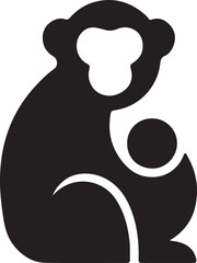 Fototapeta premium Monkey mother holding baby silhouette against white background for concept