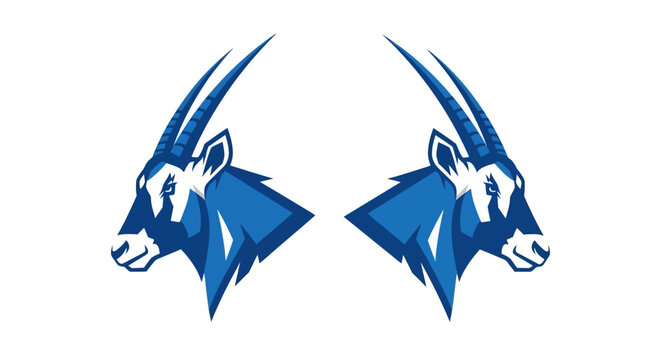 Blue Antelope Head Logo Design Symmetrical Pair.