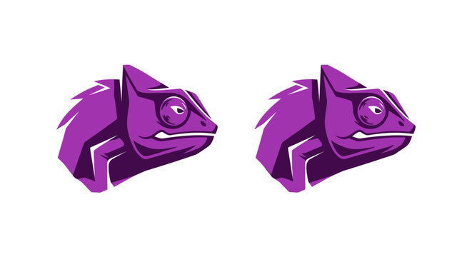 Two Purple Chameleon Heads Side by Side Illustration.