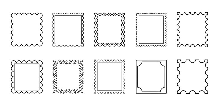 Collection of decorative square frames with postage stamp borders decorative template illustration isolated minimalist collection background
