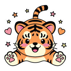 Obraz premium Cute Tiger Peeking Kawaii Cartoon Animal Vector Illustration