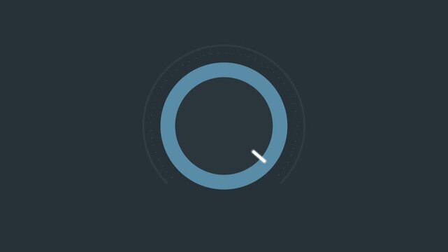 Minimalist blue circular UI dial and volume knob control interface icon for technology dashboard applications on dark background