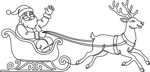Jolly Santa Claus riding vintage sleigh pulled by running reindeer winter holiday celebration design element collection © MSTJOSNA