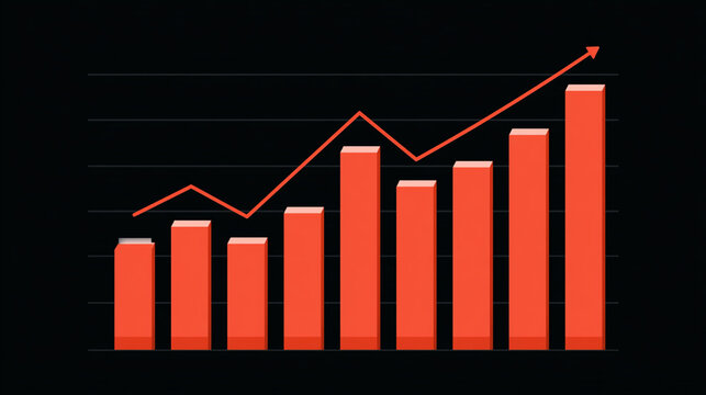 An upward trending bar graph representing growth and success in business. The striking red bars highlight positive data, signifying an increase in performance and profitability.