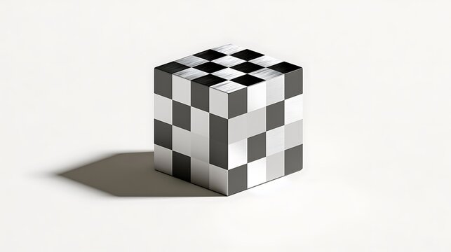 black and white 3d cube with shadow on white background