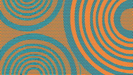 Fototapeta premium Optical Art Pattern In Orange And Teal Dotted Concentric Waves