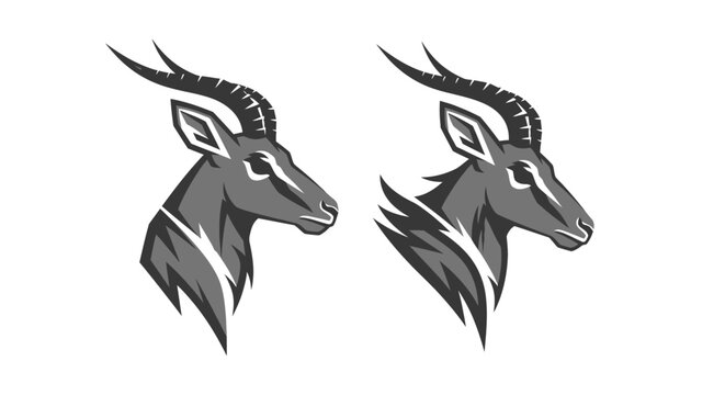 Two Antelope Heads Silhouette Design.