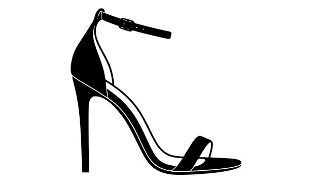 Black High Heel Sandal Silhouette Flat Vector Illustration with Elegant Fashion Footwear Isolated on White Background