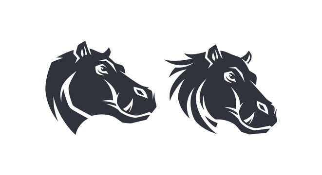 Black and white horse head silhouettes facing opposite directions.